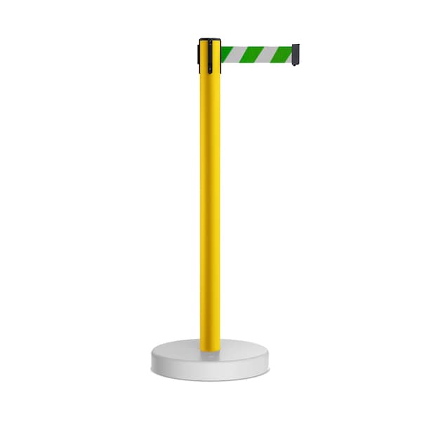 Montour Line Stanchion Belt Barrier WaterFillable Base Yellow Post 7.5ftGrn/Wh Belt P400WF-YW-GWD-75 - main
